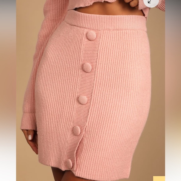 Lulus Dresses & Skirts - Lulu's Pink Ribbed Button-Front Knit Skirt Set